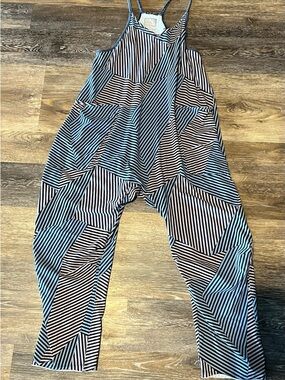 FP Movement by Free People Black & White Geometric Stripe hot shot Jumpsuit